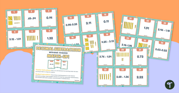 Go to Decimal Subtraction with Base-Ten Blocks – Match-Up Activity teaching resource