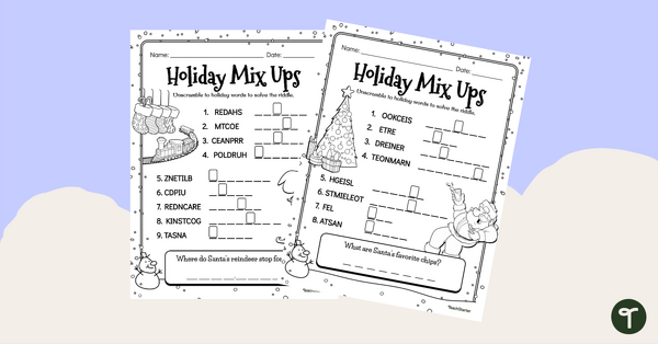 Go to Holiday Word Scramble Worksheets teaching resource