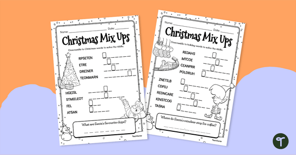 Go to Christmas Word Scramble Puzzle Worksheets teaching resource