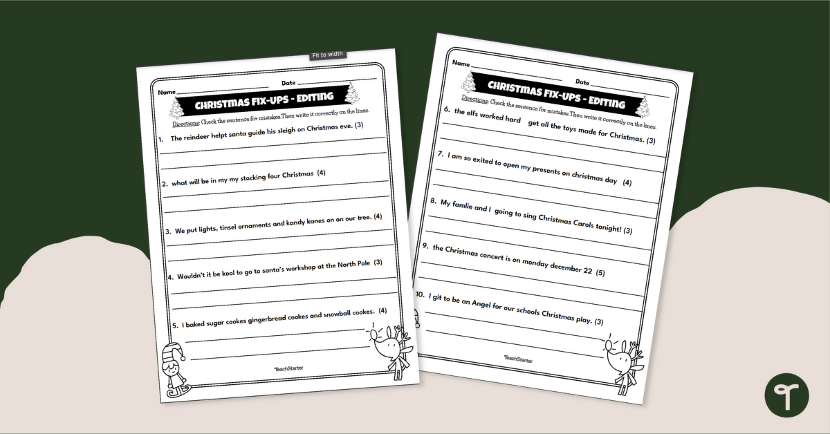 Christmas Worksheet - Sentence Editing teaching resource
