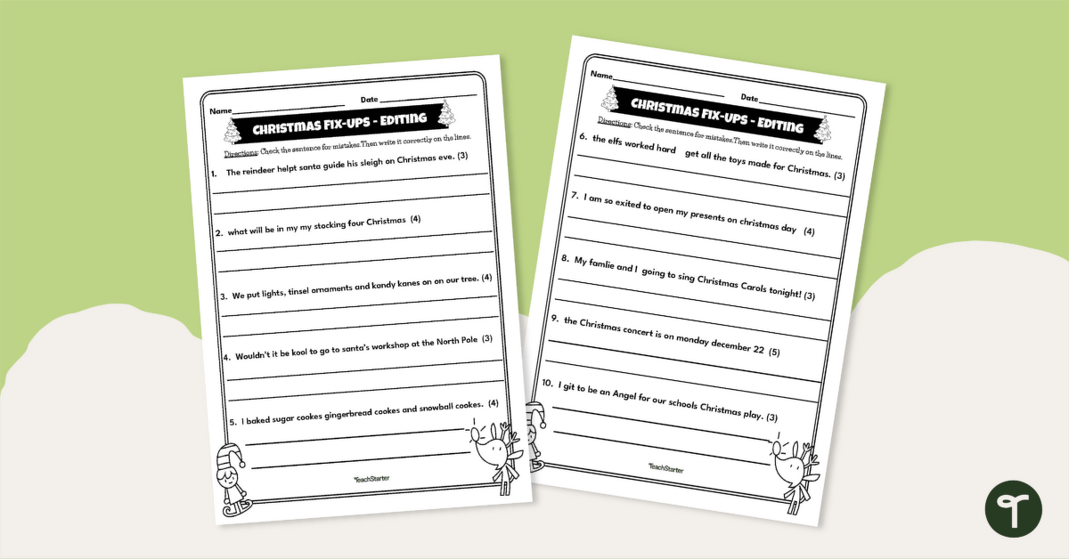 Christmas Worksheet – Sentence Editing teaching resource