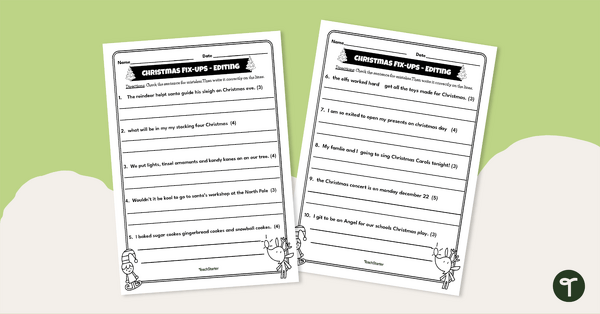 Christmas Worksheet - Sentence Editing teaching resource