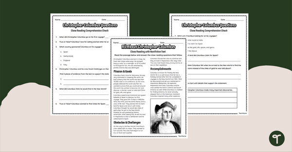 Go to Christopher Columbus for Kids - Comprehension Worksheets teaching resource