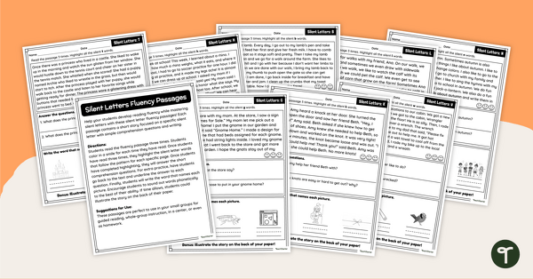 Go to Silent Letter Words - Reading Fluency Worksheets teaching resource