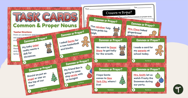 Go to Christmas Activity Printable - Common and Proper Nouns Task Cards teaching resource