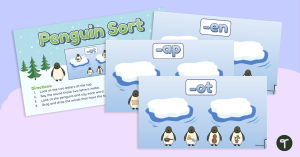 Penguin Rime Interactive - Word Family Sort teaching resource