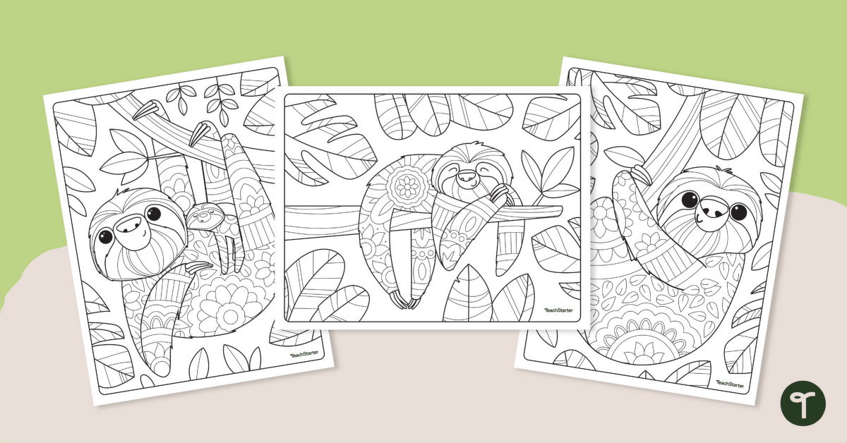 Sloth Mindfulness Coloring Pages | Teach Starter