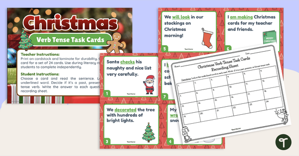 Christmas Task Cards - Verb Tenses teaching resource