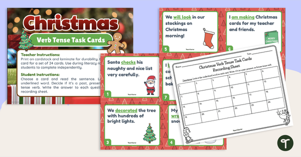 Image of Verb Tense Printable Christmas Activity Cards