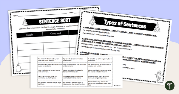 Christmas - Simple, Complex, and Compound Sentence Sort teaching resource