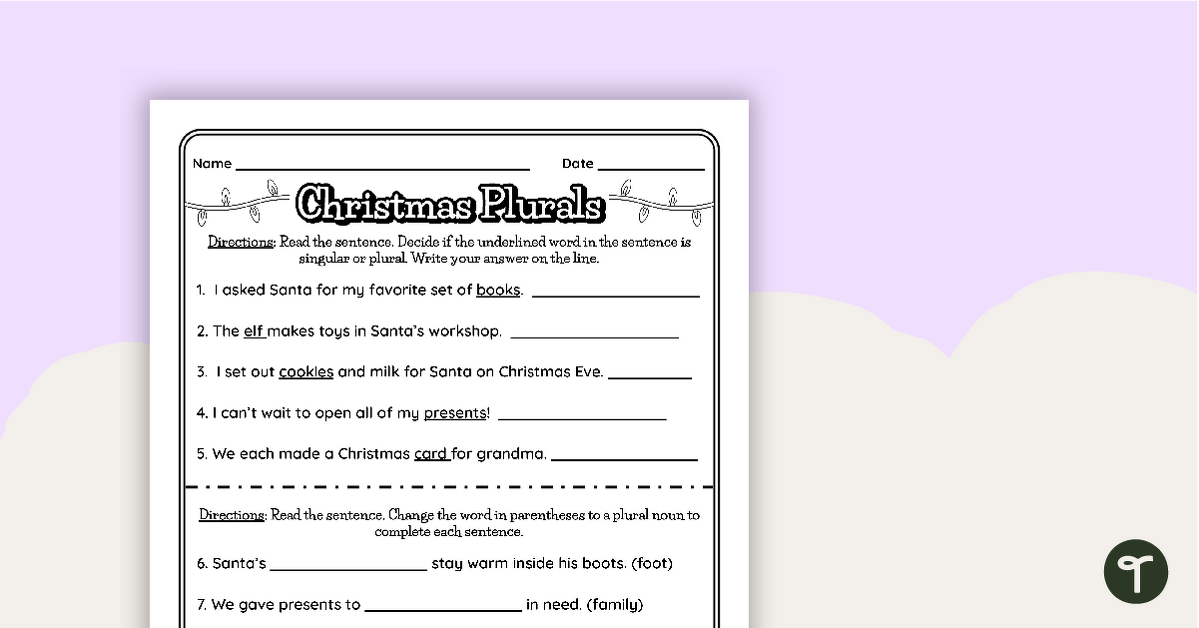 Christmas Plural Nouns Worksheet teaching-resource