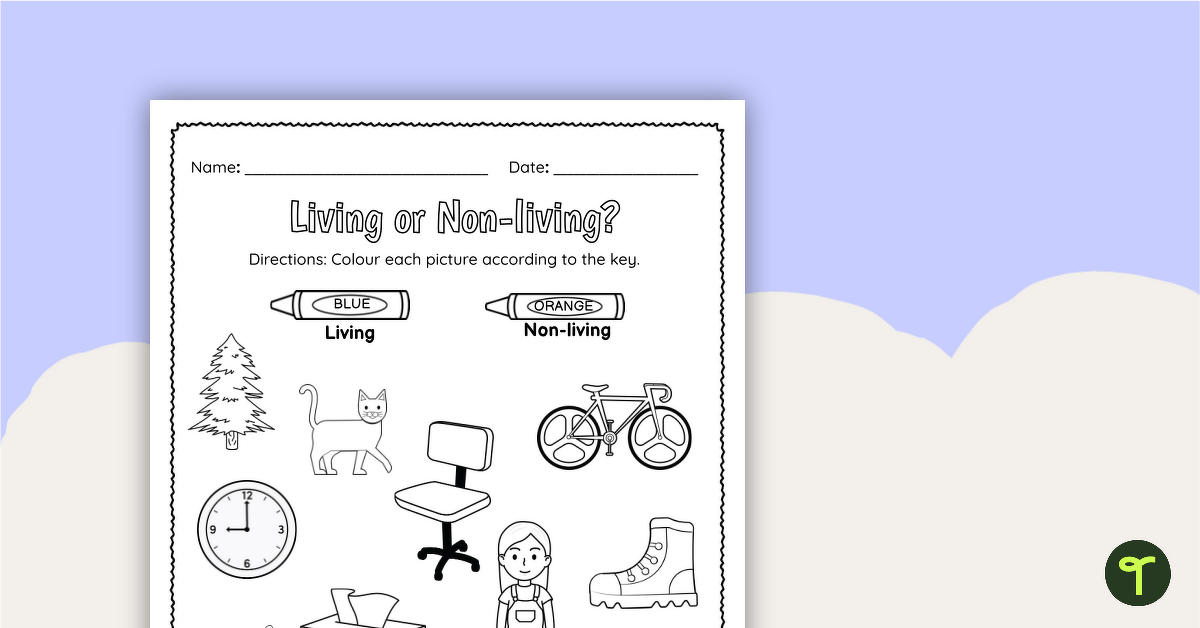Living or Non-living? Colour by Code Worksheet teaching resource