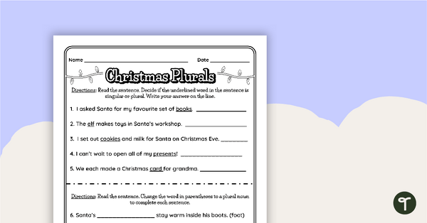 Christmas Plurals Worksheet teaching resource