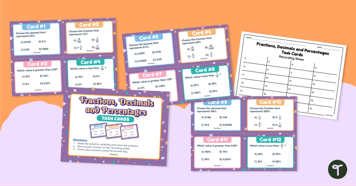 Fractions, Decimals and Percentages – Task Cards teaching resource