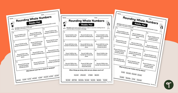 Go to Rounding Whole Numbers – Riddle Worksheets teaching resource