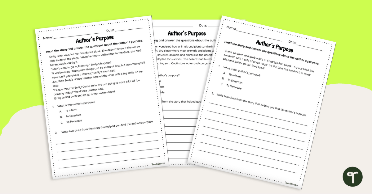 Author's Purpose Activity – Reading ELA