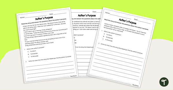 Go to Free Author's Purpose Worksheets teaching resource