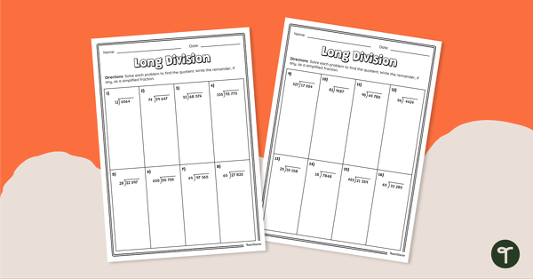 Go to Long Division Worksheet teaching resource
