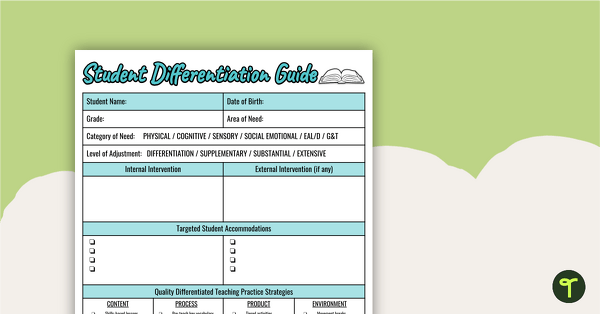 Student Differentiation Guide - Data Tracker teaching resource