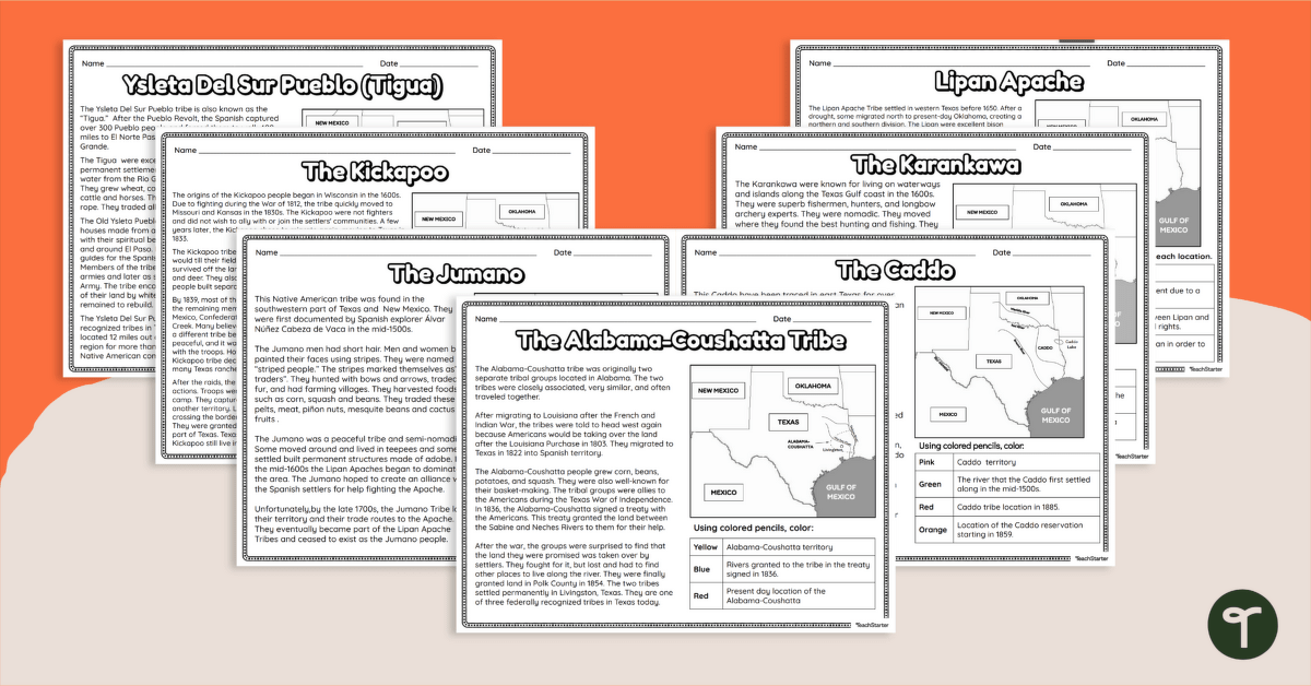 Native American Tribes in Texas - Reading Passage Worksheets teaching resource