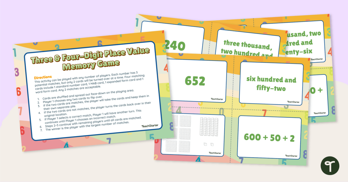 Three and Four-Digit Place Value Memory Game teaching resource