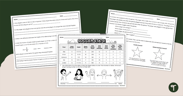 Go to Soccer Stats - Mixed Operation Problem Solving Worksheets teaching resource