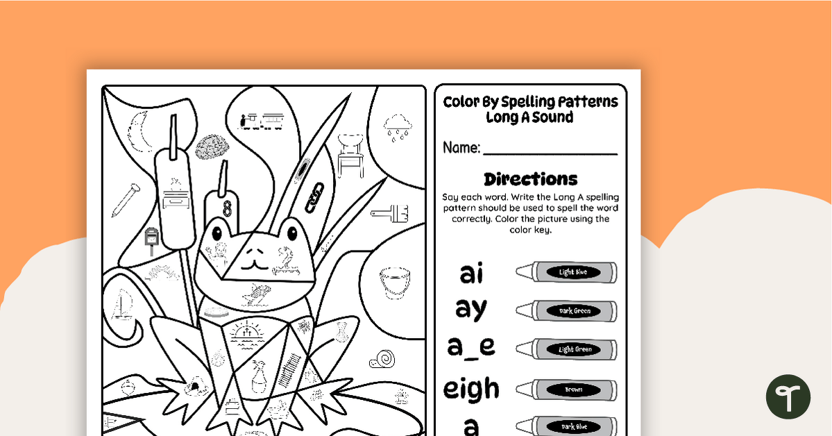Color By Long A — 2nd Grade Spelling Pattern Worksheet teaching resource