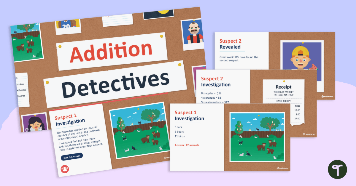 Addition Detectives - Interactive Math Game teaching resource