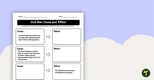 Go to Civil War Cause and Effect Worksheet teaching resource
