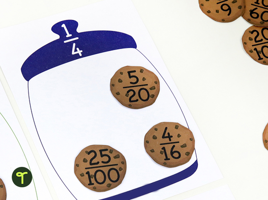 Equivalent Fractions - Cookie Jar Sorting Activity teaching resource