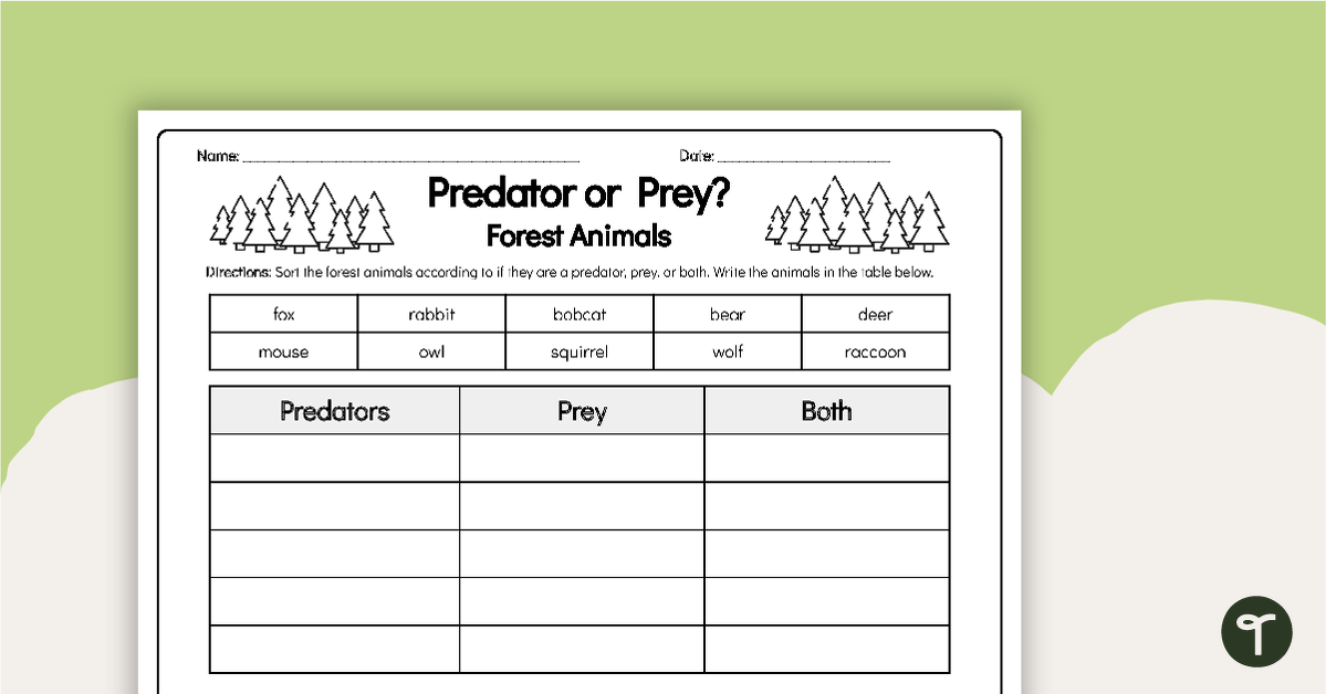 Predator or Prey? Forest Animals – Worksheet teaching resource
