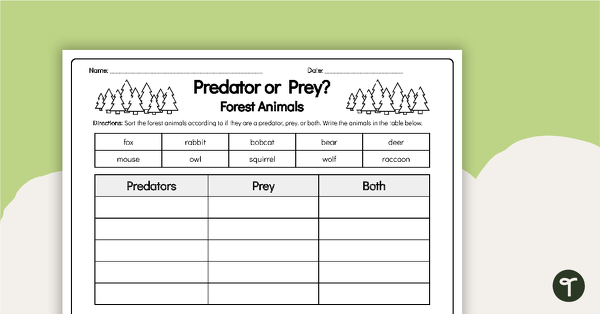 Go to Predator or Prey? Forest Animals – Worksheet teaching resource
