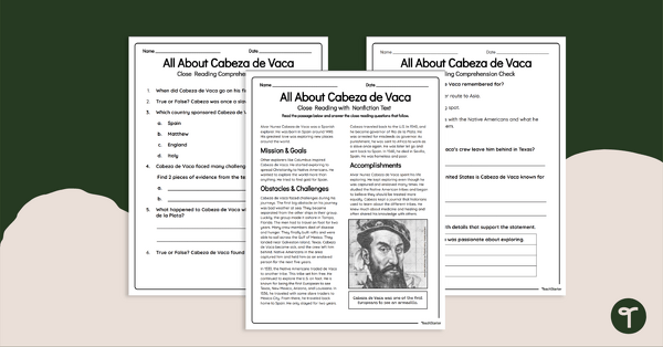 Go to Alvar Nuñez Cabeza de Vaca - Reading Worksheet teaching resource