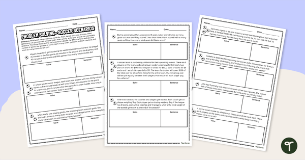Go to Soccer-Themed Maths Problem Solving Worksheets teaching resource