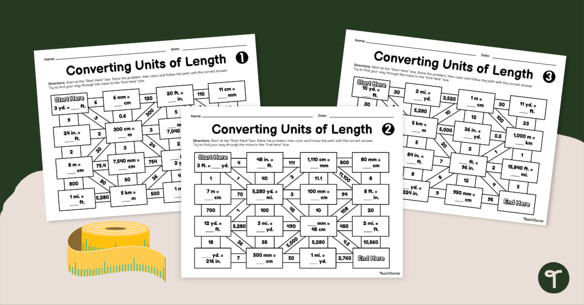 Converting Units of Length - Math Mazes teaching resource