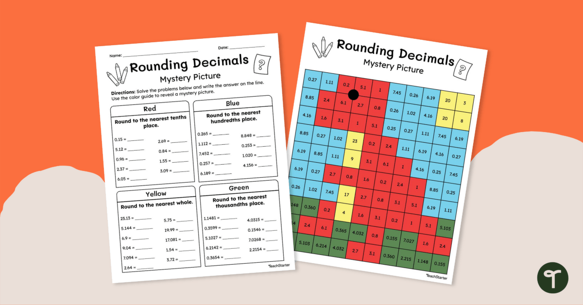 Rounding Decimals – Mystery Picture Worksheet teaching resource