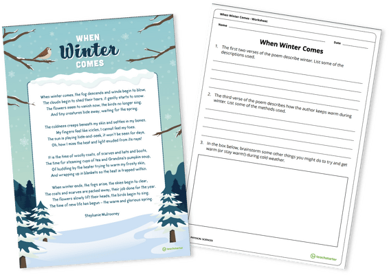 When Winter Comes - Poetry Analysis Worksheet teaching resource