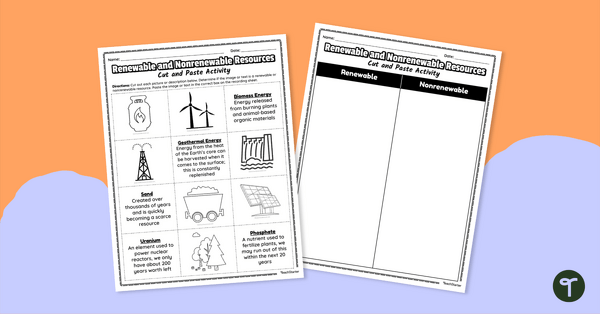 Image of Renewable and Nonrenewable Resources – Cut and Paste Worksheet