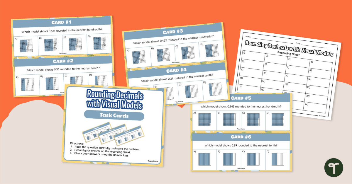 Rounding Decimals With Visual Models – Task Cards teaching resource