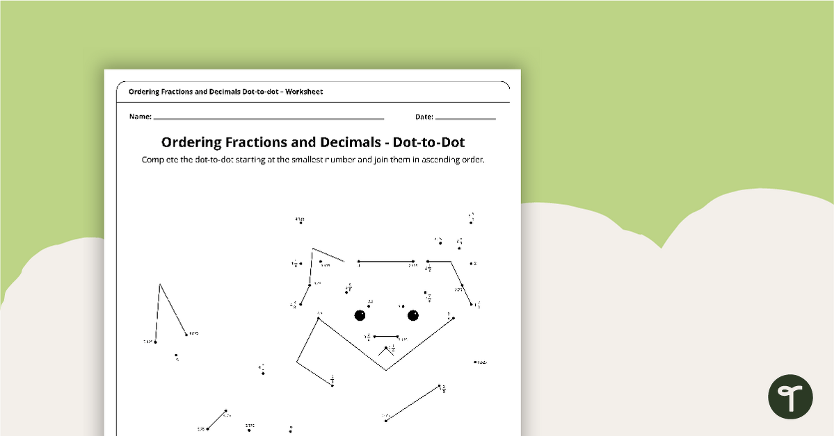 Complex Dot-to-dot Worksheet – Ordering Fractions and Decimals (Cat) teaching resource