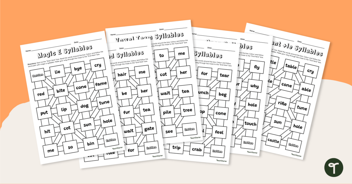 Syllable Type Mazes - Worksheets teaching resource