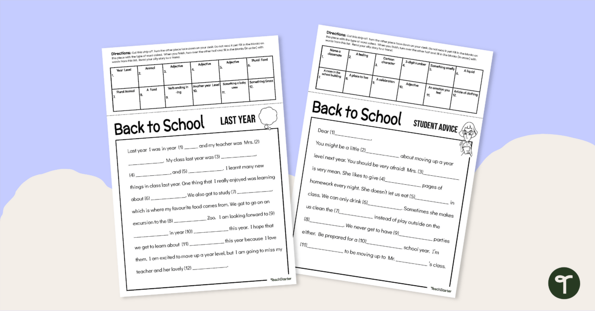 Back-to-School Silly Story Worksheets teaching resource
