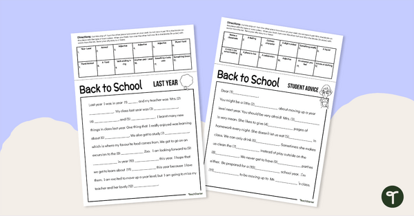 Go to Back-to-School Silly Story Worksheets teaching resource