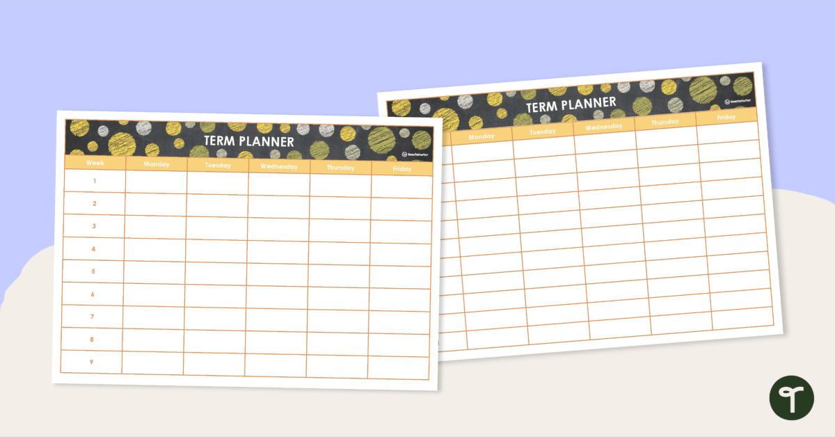 Editable Yellow Chalkboard Themed 9, 10 and 11 Week Term Planners teaching resource