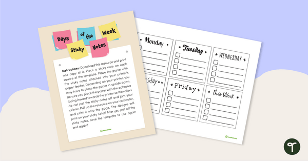 Sticky Notes Template – Days of the Week teaching resource