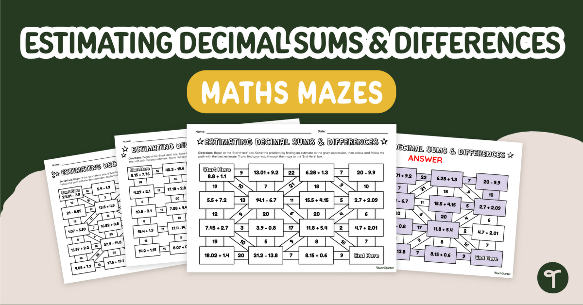 Estimating Decimal Sum and Differences — Year 6 Maths Mazes teaching resource