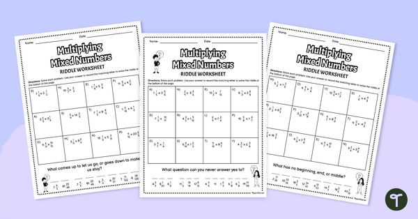 去乘以混合数字 - 谜语工作表教学资源