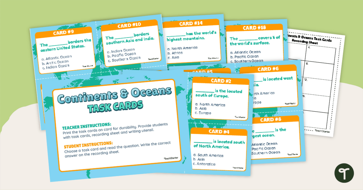 Continents and Oceans Task Cards teaching resource