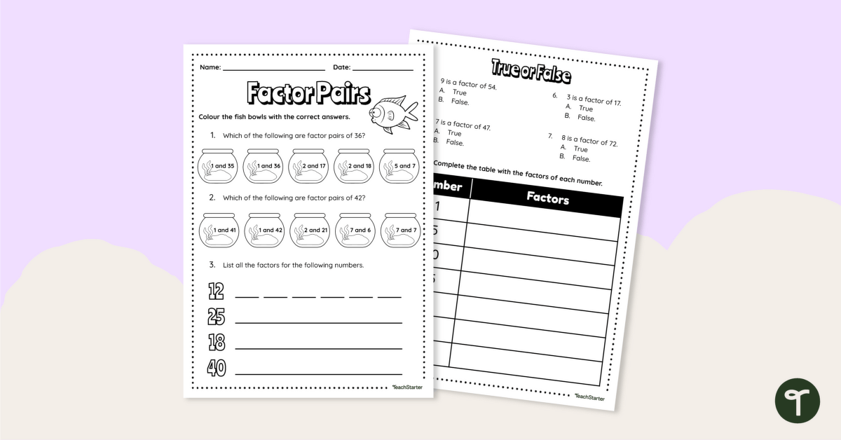 Factor Pairs – Worksheet teaching resource