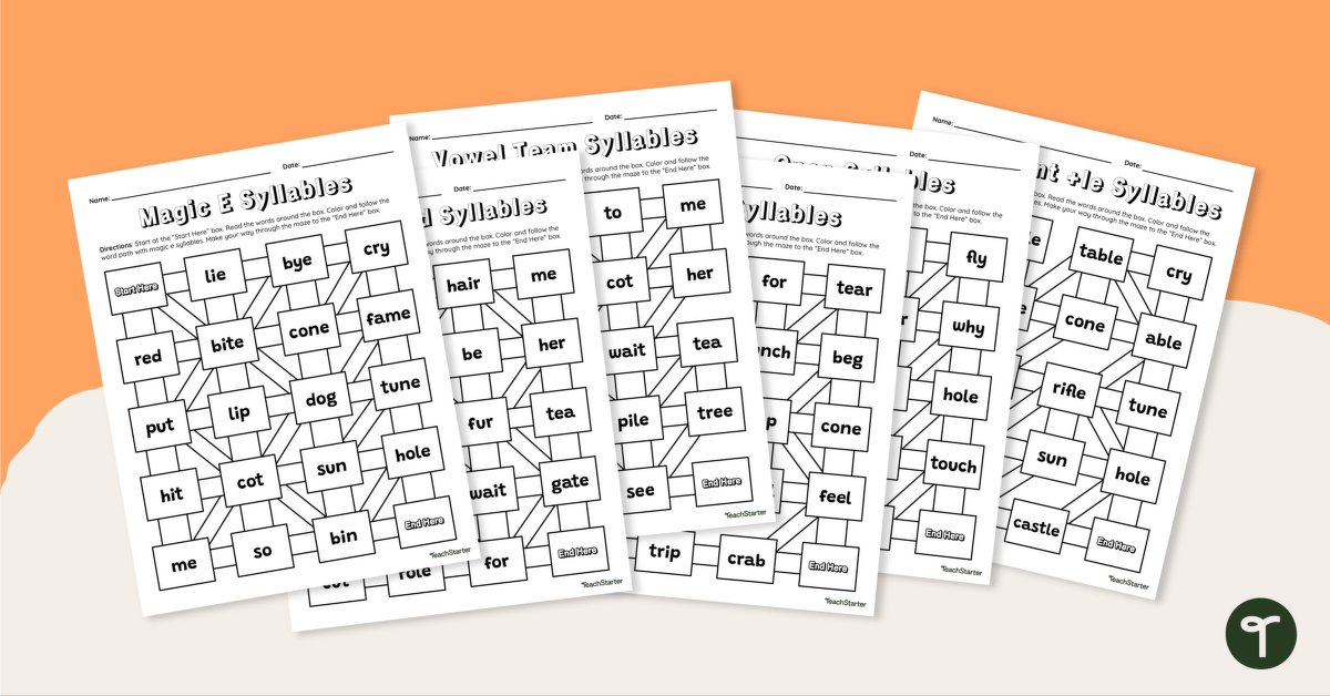 6 Syllable Types - Syllables Worksheet Pack teaching resource